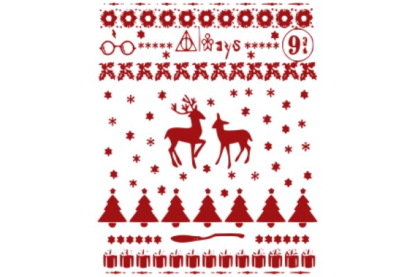 Holiday Celebration: A Festive Pattern with Christmas Trees, Stars, and a Red Deer