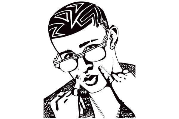 Stylized Portrait of a Man with Glasses and a Distinct Hairstyle