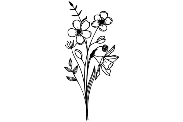 Floral Illustration: A Delicate Arrangement of Flowers and Leaves