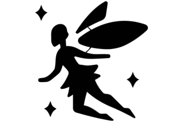 Silhouette of a Dancer with a Surfboard, Adorned with Stars