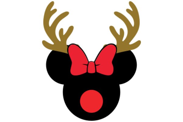 Stylized Mickey Mouse Ears with Red Bow and Antlers