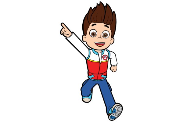 An Animated Boy in a Vest and Jacket, Pointing with Excitement