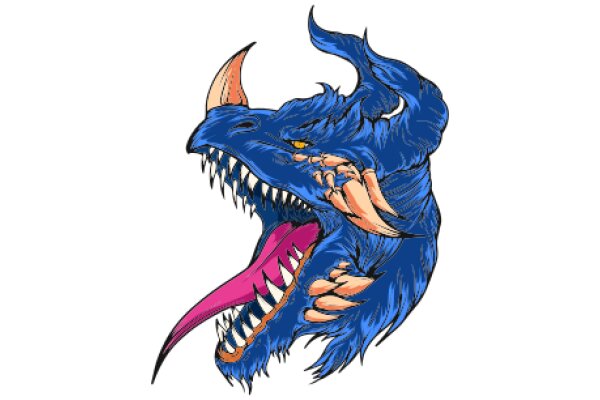 Vivid Illustration of a Blue Dragon with Pink Tongue and Horns