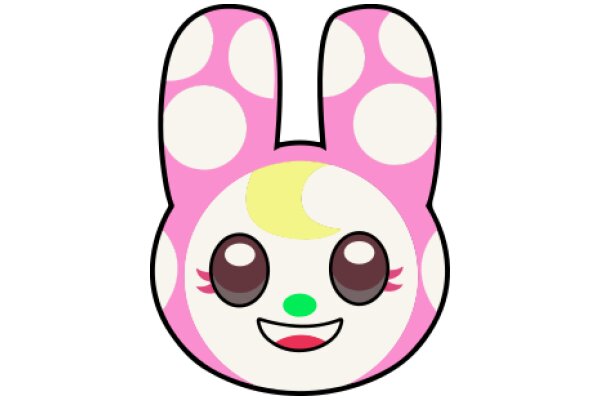 Cute Cartoon Bunny with Pink and White Ears and a Green Nose