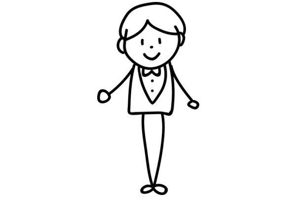 A Simple Line Drawing of a Smiling Cartoon Character in a Bow Tie