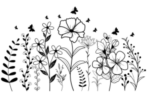 Floral Illustration with Butterflies