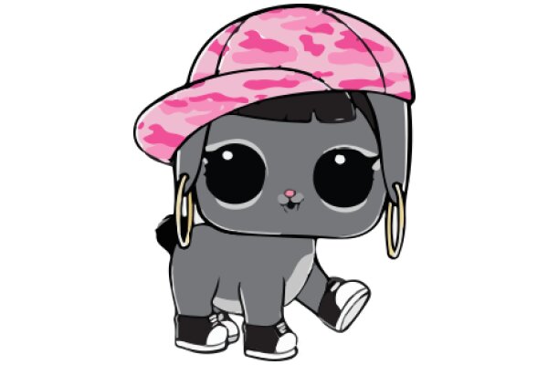 Adorable Cartoon Cat with Pink Hat and Earrings