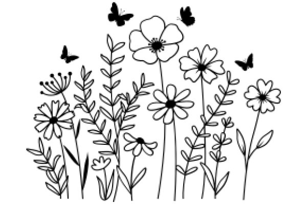 Floral Illustration with Butterflies