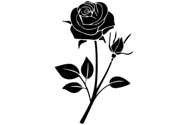 Silhouette of a Rose with Leaves