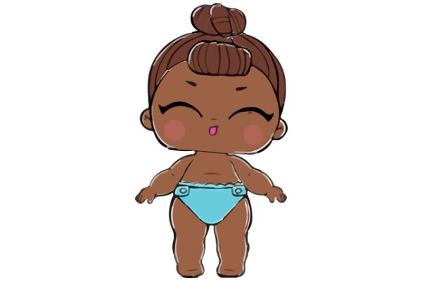 Adorable Cartoon Character: A Charming Brown-Haired Child in a Blue Swimsuit