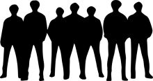 A Lineup of Silhouettes: Five Individuals Standing in a Row