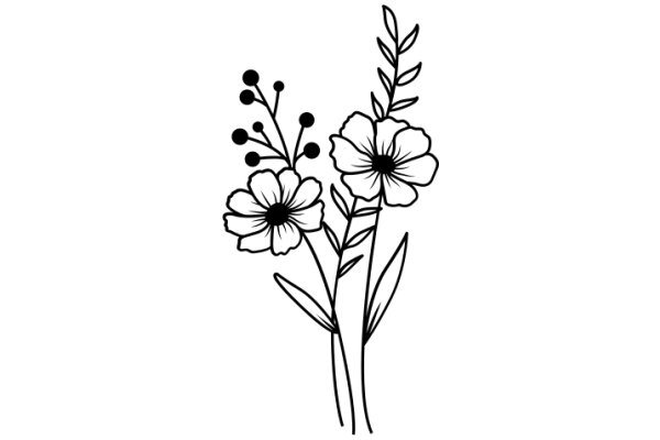 Simplicity in Nature: A Line Drawing of Flowers