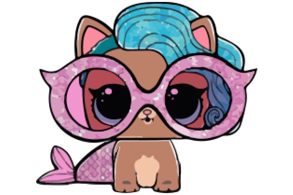 Stylish Cartoon Character with Cat Ears and Pink Glasses