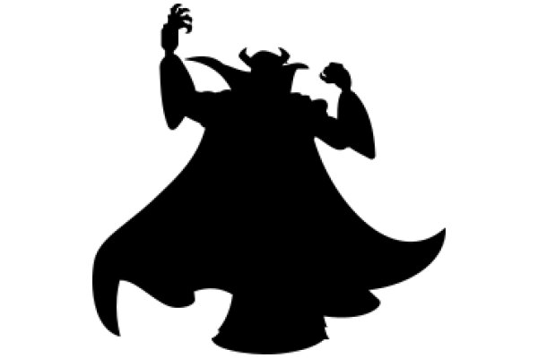 Silhouette of a Powerful Figure with Horns and a Cape