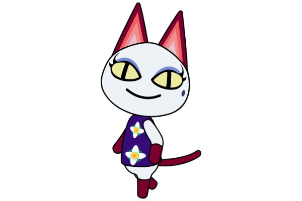 A Whimsical Cartoon Cat with a Purple Shirt and a Smile