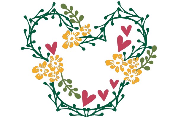 Hand-Drawn Floral Heart with Vines and Hearts