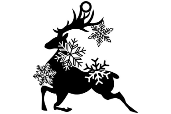 Silhouette of a Deer with Snowflakes and Branches