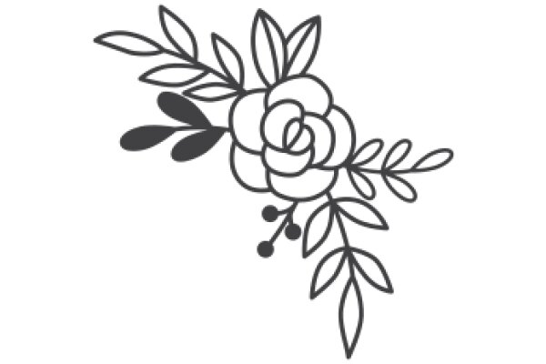 Stylized Floral Design with Black Outline