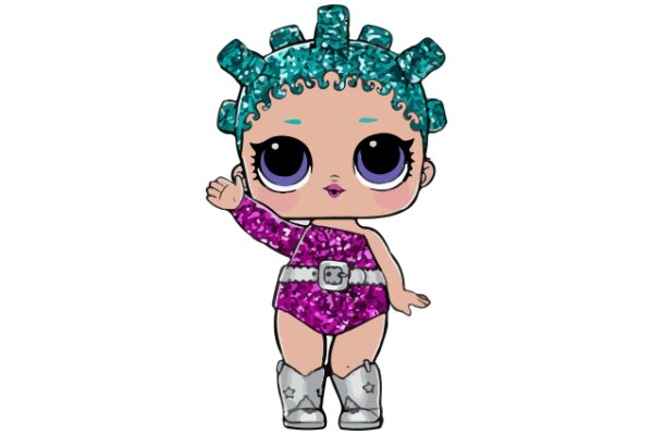 Stylish Cartoon Character in a Purple Swimsuit and Blue Headpiece