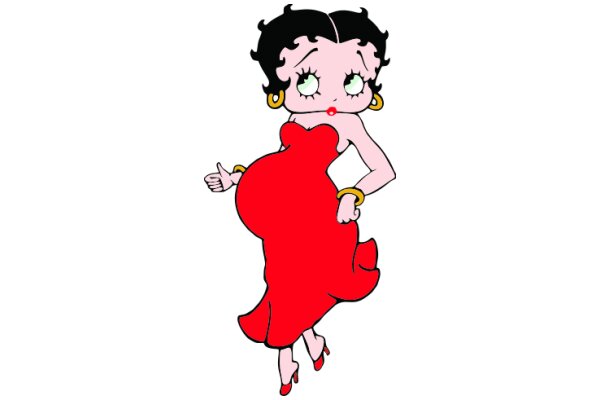 Stylish Cartoon Character: A Fashionable Female Figure with Red Dress and Gold Earrings