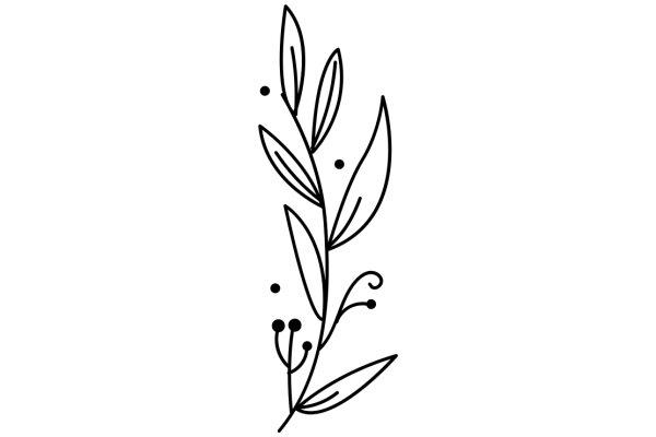 Simplistic Line Art of a Plant with Leaves and Flowers