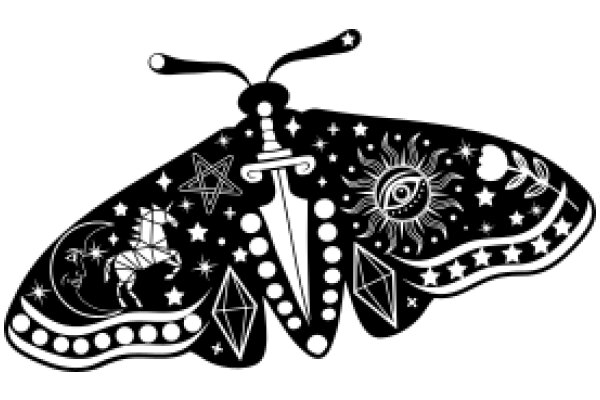 Stylized Butterfly with Cosmic Designs and Symbols