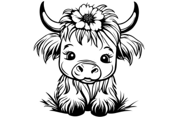 A Cute Cartoon of a Bull with a Flower in Its Hair