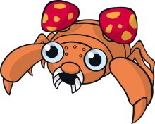 Whimsical Cartoon Crab with Red Antennae and Eyes