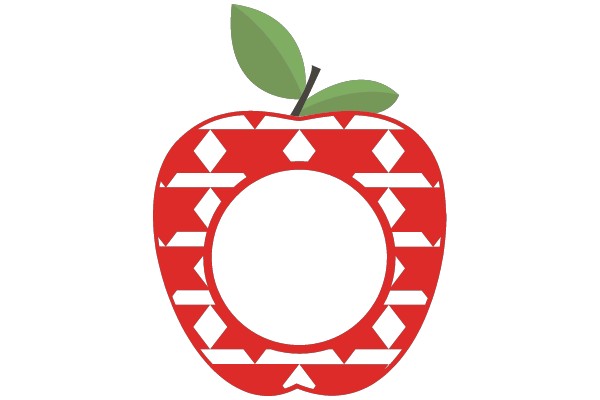 Vibrant Red Apple with Green Leaf and Red Patterned Wreath