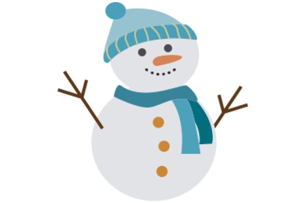 A Friendly Snowman with a Blue Hat and Scarf