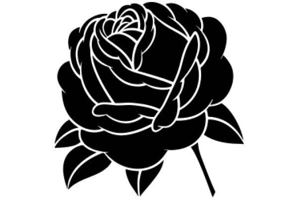 Stylized Black Rose with Leaves