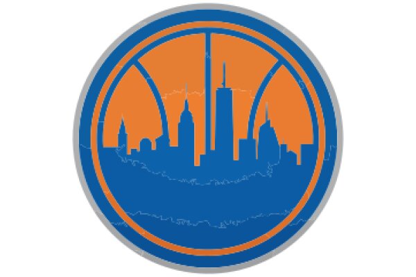 Vibrant Cityscape Emblem with Blue and Orange Colors