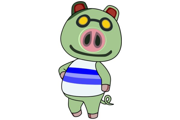 A Friendly Cartoon Pig with Glasses and a Striped Shirt