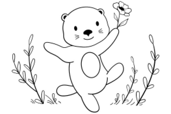 A Whimsical Scene: A Bear Cub with a Flower