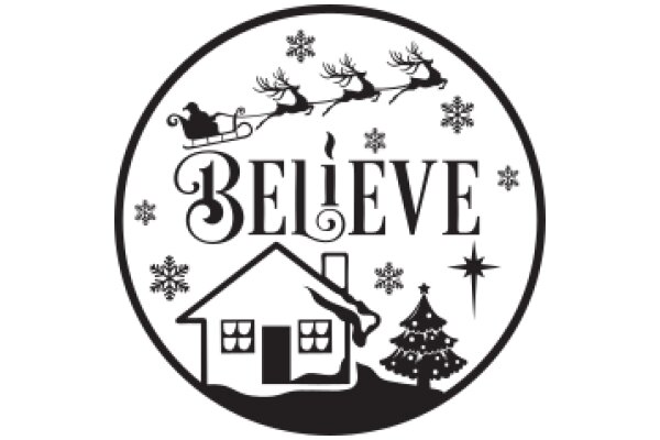 Holiday-Themed Logo for 'Believe' with Christmas Symbols