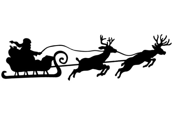 Silhouette of Santa Claus and His Reindeer