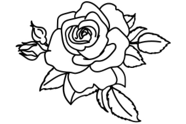 A Line Drawing of a Rose with Leaves