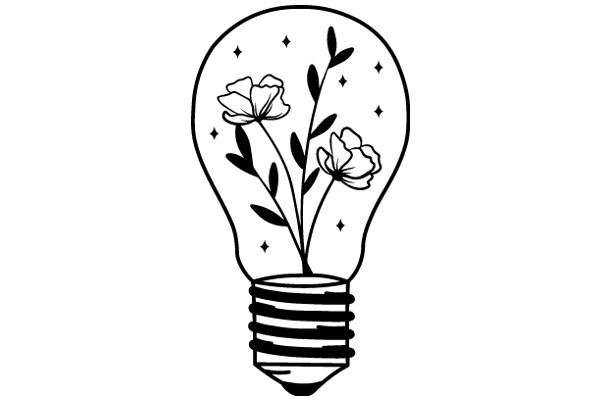 A Whimsical Illustration of a Flower-Filled Lightbulb