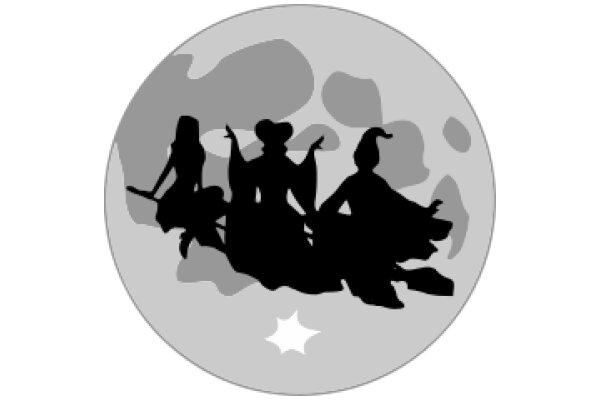 A Silhouette of Three Figures on a Moonlit Night