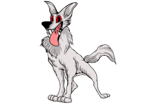 A Whimsical Illustration of a Gray Wolf with a Tongue Out