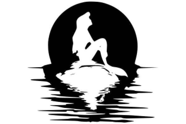 Silhouette of a Woman Sitting on a Rock in the Ocean