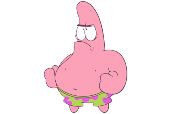 Pink Cartoon Character with a Frown and a Muscular Body