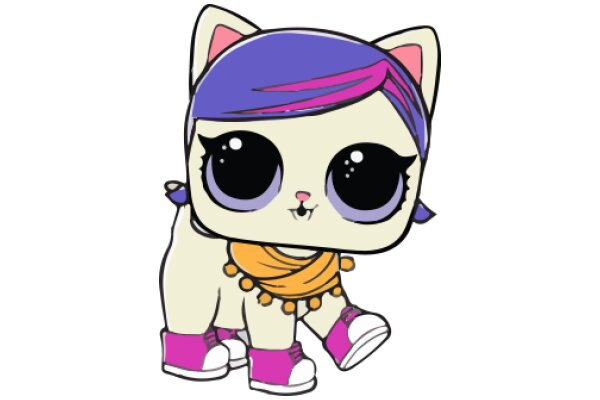 Stylish Cartoon Cat with Purple Hair and Pink Shoes