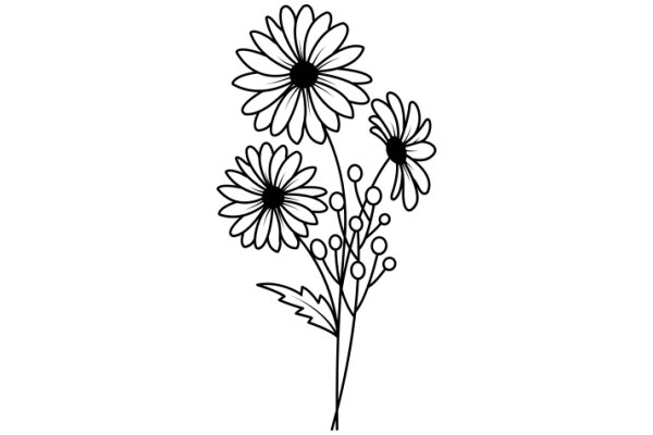 Floral Illustration: A Delicate Arrangement of Daisies and Baby's Breath