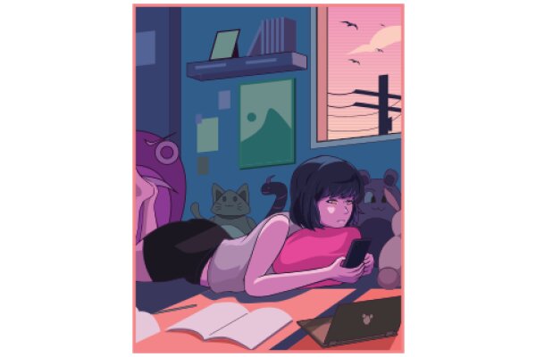 A Cozy Evening at Home: A Girl, Her Cat, and a Laptop