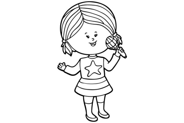 A Whimsical Cartoon of a Girl with a Microphone