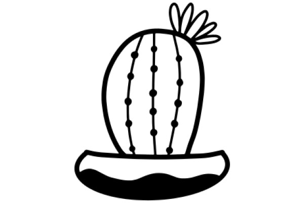 Simplistic Line Drawing of a Cactus with a Flower on Top