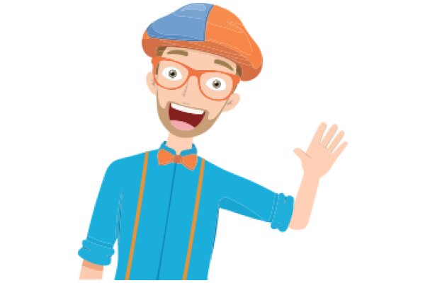 Stylish and Friendly: A Cartoon Character with a Blue Hat and Orange Bowtie