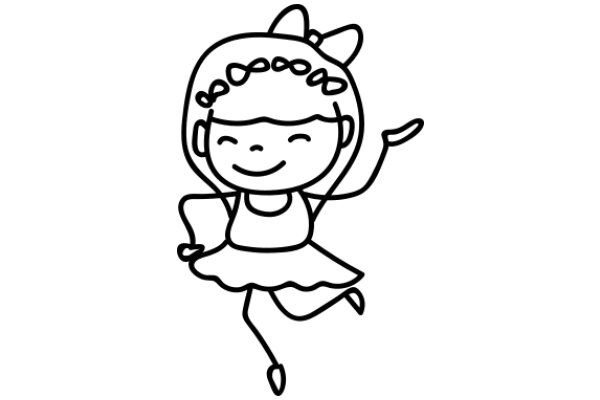 A Whimsical Line Drawing of a Girl in a Dress