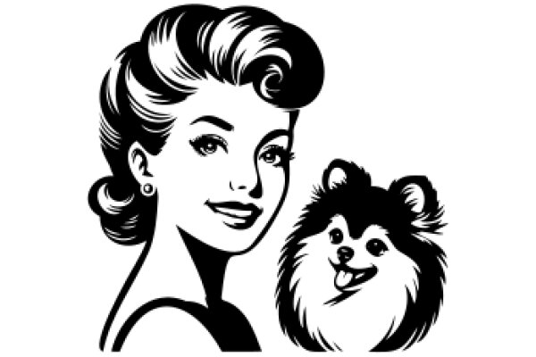 Stylish Elegance: A Classic Illustration of a Woman and Her Dog